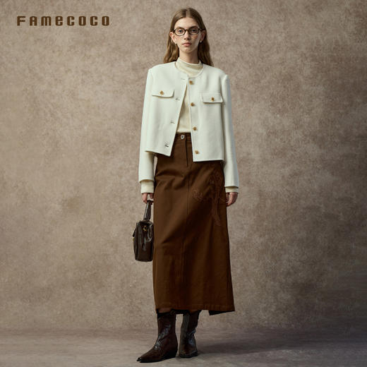 Famecoco范可儿高级感小香风短款双面呢外套FAC8AS008 商品图2