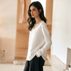 OLrain欧芮儿白色V领T恤女冬季2024年新款法式设计感蕾丝长袖上衣 商品缩略图4