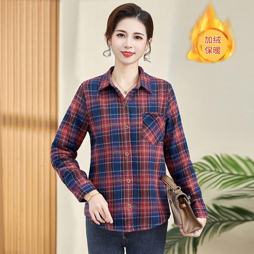 MC 2024-63时尚洋气妈妈加绒格子衬衫宽松保暖衬衣外套 商品图2