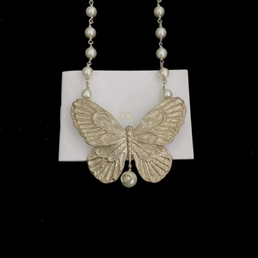 迪奥蝴蝶珍珠项链颈链金属浅金色（US*XTY） 商品图0