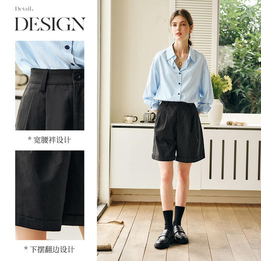 OLrain欧芮儿黑色休闲裤女春季2025年新款百搭职场通勤气质短裤 商品图2