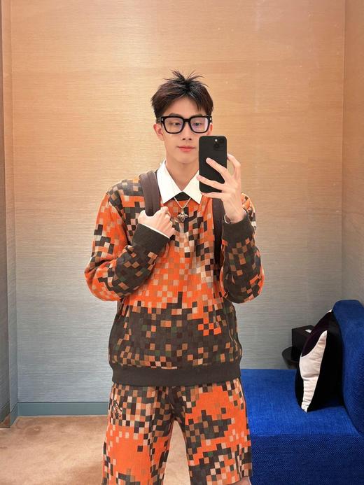 驴家24Fw秋冬新款马赛克渐变棋盘格Monogram花㚏针织毛衣男女同款（UY*DQJB） 商品图6