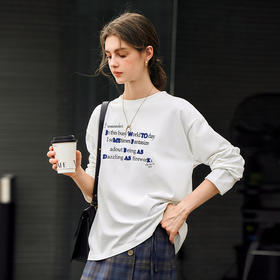 OLrain欧芮儿白色长袖T恤女冬季2024年新款重工毛巾绣宽松上衣