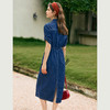 OLrain欧芮儿蓝色牛仔连衣裙女冬季2024年新款通勤收腰抽绳长裙 商品缩略图4