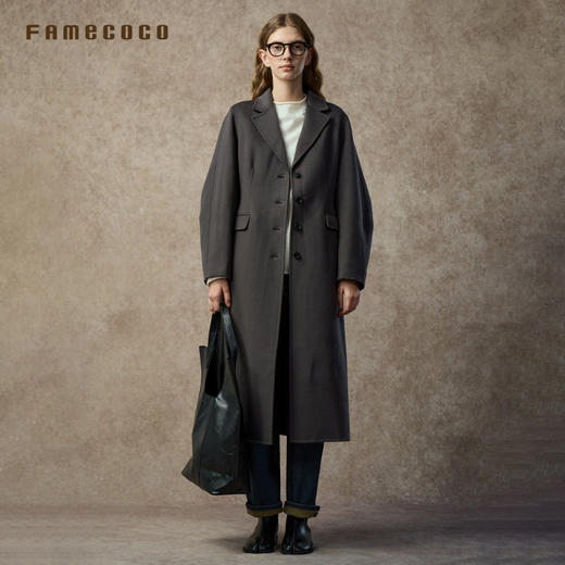 Famecoco范可儿设计师品牌挺括西装领纯羊毛双面呢大衣FAC8AQ013 商品图2