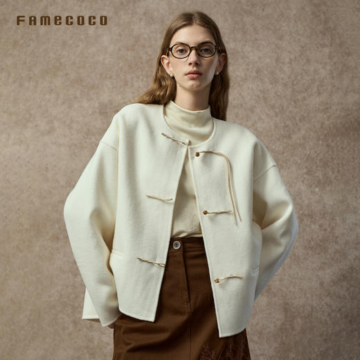 Famecoco范可儿中式圆领短外套羊毛双面呢大衣FAC8AS009 商品图0