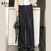 OLrain欧芮儿蓝色牛仔裤女春季2025年新款通勤设计感收褶阔腿裤 商品缩略图0