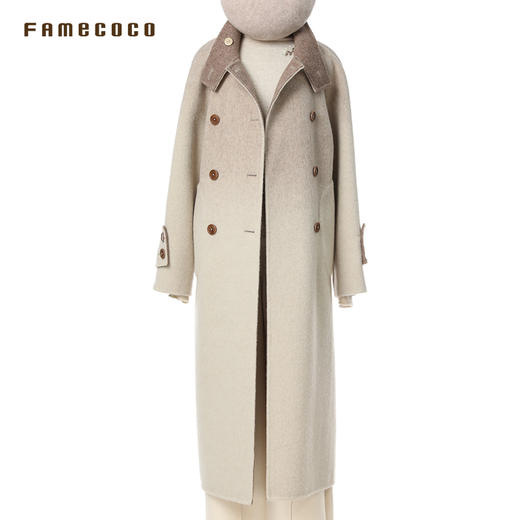 Famecoco范可儿独家双色渐变文艺范立领双面呢长大衣FAC8AQ011 商品图4