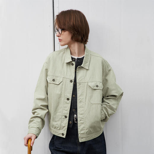 714street美式复古条纹水洗工装夹克男2025春季新款宽松短阔外套 商品图1