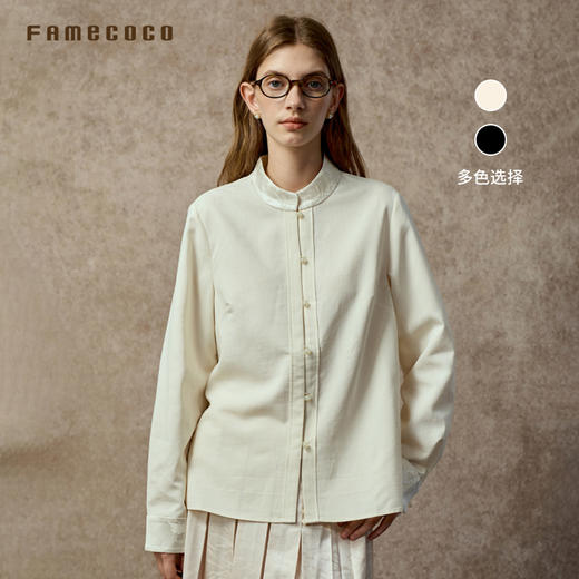 Famecoco范可儿真丝拼接肌理醋酸缎中式立领衬衫FAC8BH002 商品图0