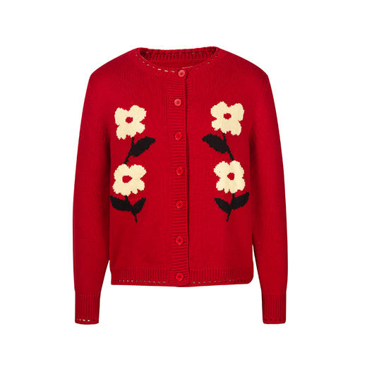 HeyDress原创提花针织开衫女秋冬法式宽松红色毛衣软糯羊毛上衣 商品图4