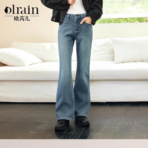 OLrain欧芮儿美式蓝色牛仔裤女冬季2024年新款时尚通勤复古微喇裤 商品图0