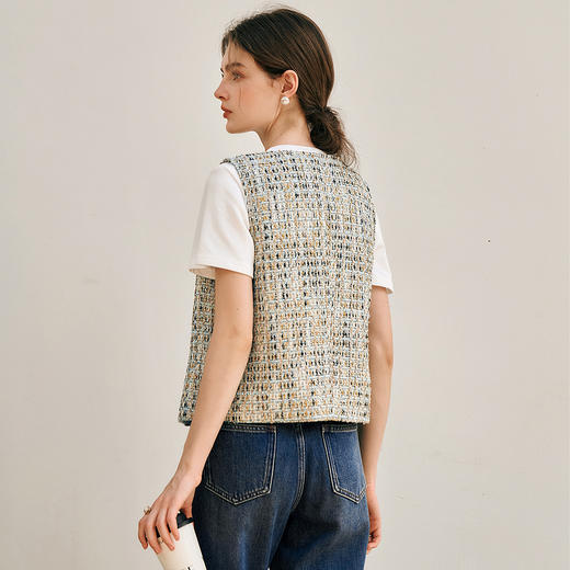 OLrain欧芮儿小香风短款马甲女春季2025年新款双排扣小众无袖背心 商品图3