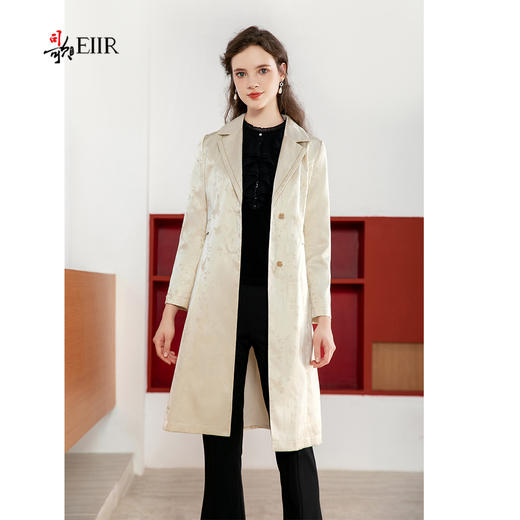 司歌缎面国风风衣单排扣长袖秋R901239X 商品图1