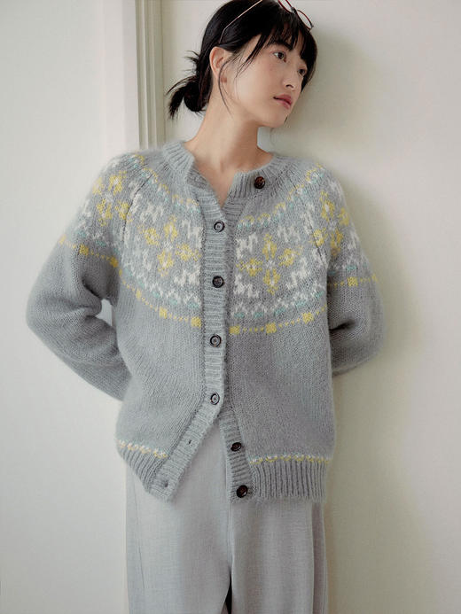 【现货】Even Vintage|重磅复古费尔岛 慵懒随性宽松落肩廓形感毛衣开衫 商品图4