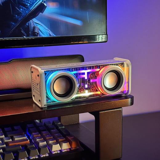 【透明机甲，双响低音炮蓝牙音箱】透明机甲蓝牙音箱 双响炮双喇叭 低音炮小钢炮 桌面户外音响 炫彩灯光-QQ 商品图3