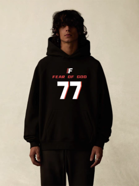 FOGFEAROFGODESSENTIALS新款77字母重磅高街短袖情侣款连帽卫衣男女同款（UY*BG)