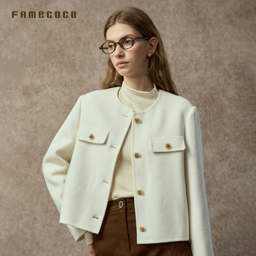 Famecoco范可儿高级感小香风短款双面呢外套FAC8AS008 商品图1
