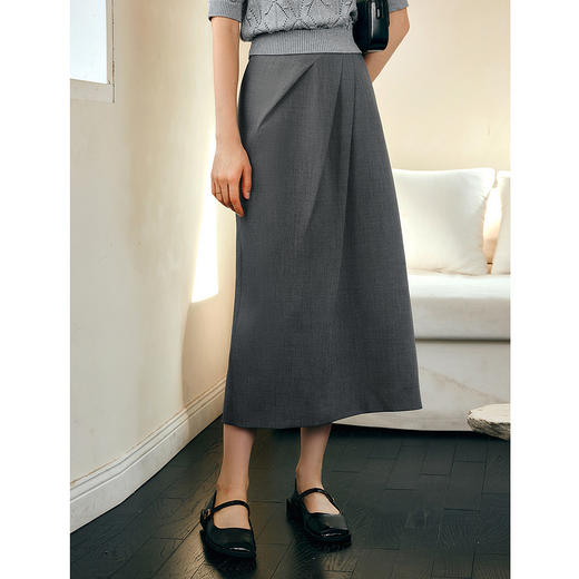 OLrain欧芮儿灰色气质半身裙女春季2025年新款高腰通勤设计感半裙 商品图3