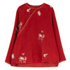 牧衣游原创 匹绣进口澳毛呢套头衫女新款100%羊毛红色上衣 草木香 商品缩略图4