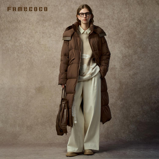 Famecoco范可儿户外极寒加厚过膝连帽白鸭绒长款羽绒服FAC8AH019 商品图0