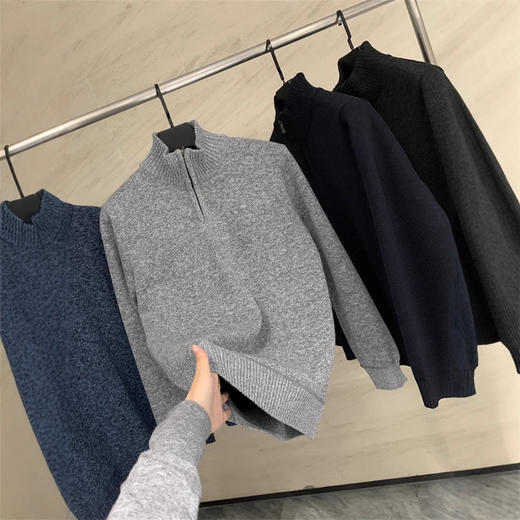 出口欧美！保暖有型！2024秋冬加绒加厚半拉链半高领针织毛衣男！ 商品图3
