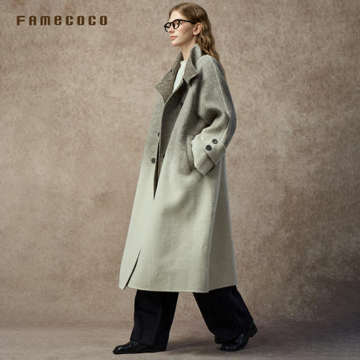 Famecoco范可儿独家双色渐变文艺范立领双面呢长大衣FAC8AQ011 商品图2