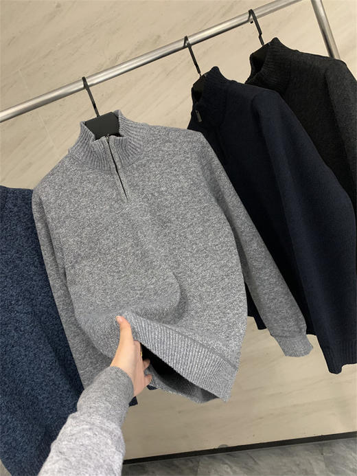 出口欧美！保暖有型！2024秋冬加绒加厚半拉链半高领针织毛衣男！ 商品图8