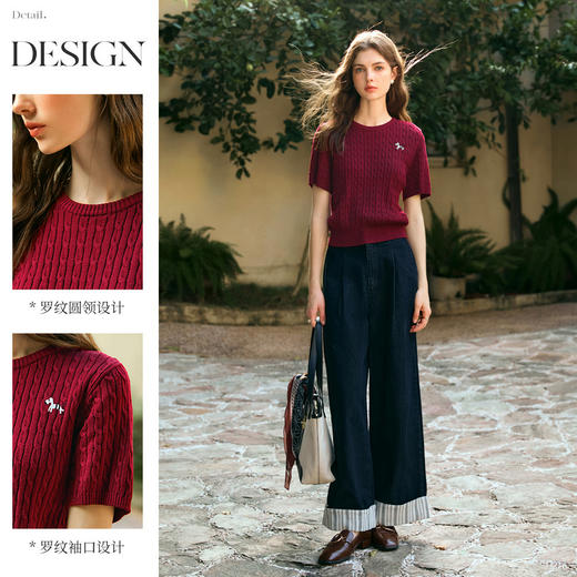 OLrain欧芮儿法式短袖T恤女冬季2024年新款通勤圆领针织套头衫 商品图2