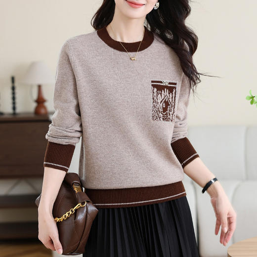 CC-MH-333女士100纯羊毛衫新款2024秋冬季针织打底衫内搭圆领上衣妈妈毛衣 商品图2