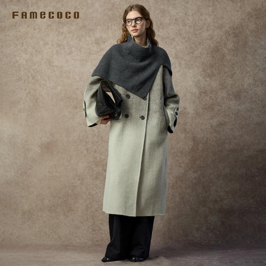Famecoco范可儿独家双色渐变文艺范立领双面呢长大衣FAC8AQ011 商品图3