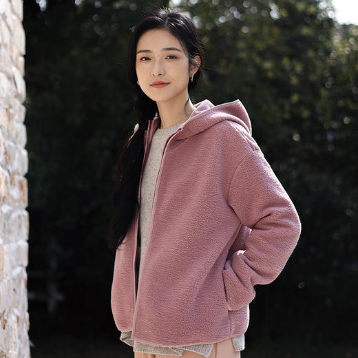 绽放924朵/抱抱连帽拉链卫衣羊毛感长绒棉加厚保暖摇粒绒上衣外套 商品图0