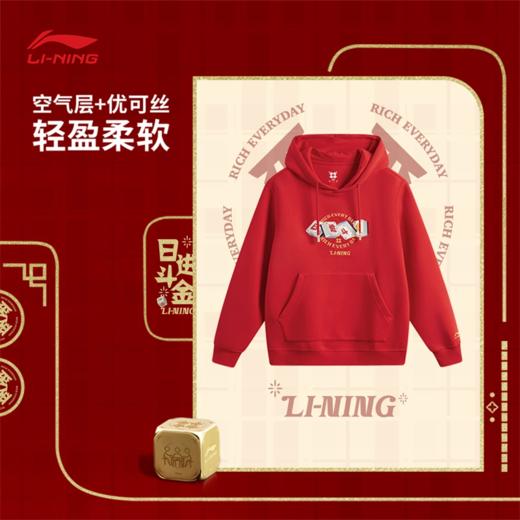 【L/2XL断码】李宁日进斗金系列男子套头连帽卫衣AWDV161【库存有限，如无货将做退款，介意慎拍】 商品图0