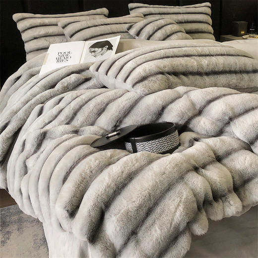 【一套约10斤重】美拉德濑兔绒四件套 双面厚实软糯细密绒毛保暖条纹款 商品图7