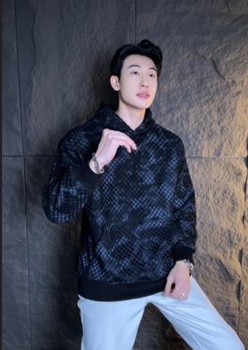 秋冬新款男士连帽网格纹套头时尚美式街头宽松长袖百搭休闲卫衣