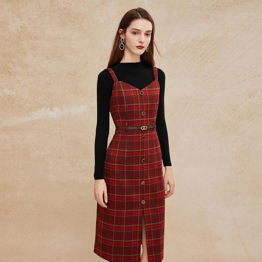 PH809斯尔丽24新款半高领高弹内搭搭配格子长裙保暖淑女套装连衣裙 商品图5