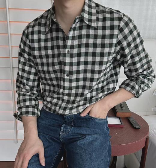 【顺丰包邮】13826 【Lor* piano同款】 牦牛绒（藏地软黄金)男士绿色格子polo领衬衣 1009 商品图1