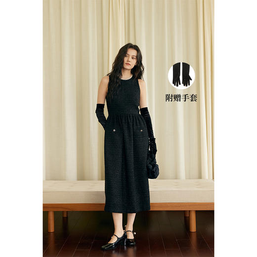 HeyDress法式连衣裙女秋冬收腰显瘦气质赫本风高级小黑裙花苞裙子 商品图1