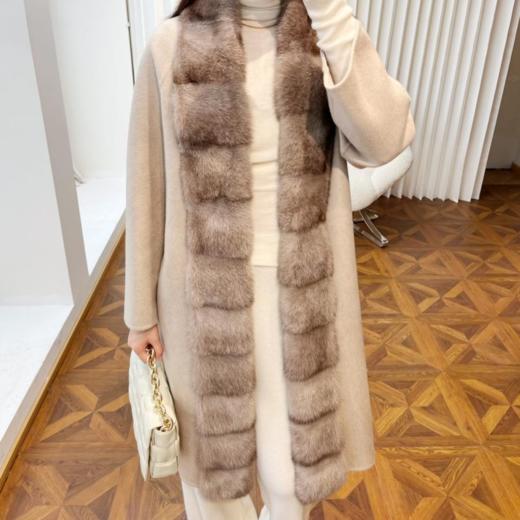 LP老钱风轻奢进口十字水貂领双面羊绒大衣（UY*XHD） 商品图7