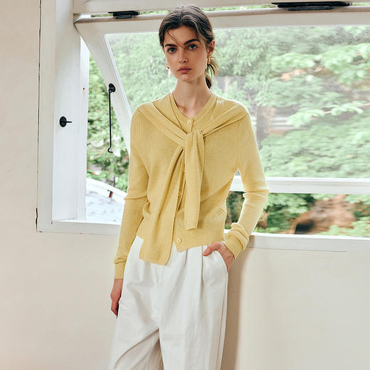 OLrain欧芮儿黄色假两件针织衫女春季2025新款时尚通勤设计感开衫 商品图3