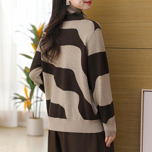 CC-SYX-9035撞色羊毛针织毛衣女秋冬内搭2024新款堆堆领打底衫宽松大码上衣女 商品图3