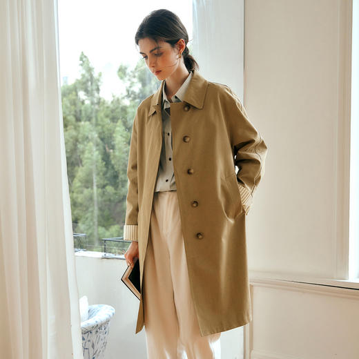 OLrain欧芮儿卡其色风衣女冬季2024新款简约撞色小个子中长款外套 商品图4