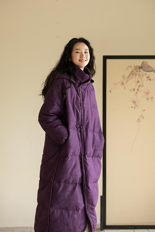 牧衣游原创炒色丝棉提花长羽绒服新款加厚抗寒蓬松保暖外套 梅花 商品图5