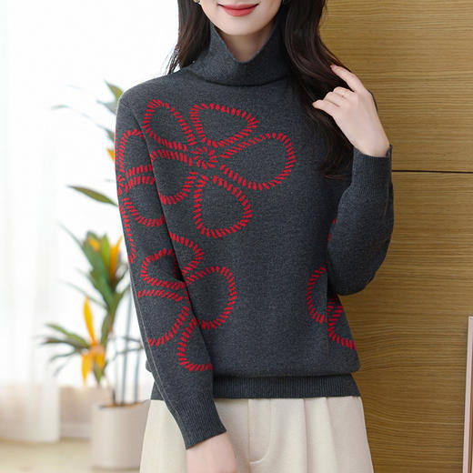 CC-SYX-9033针织衫女堆堆领打底衫2024年秋冬新款上衣时髦洋气大码毛衣 商品图1