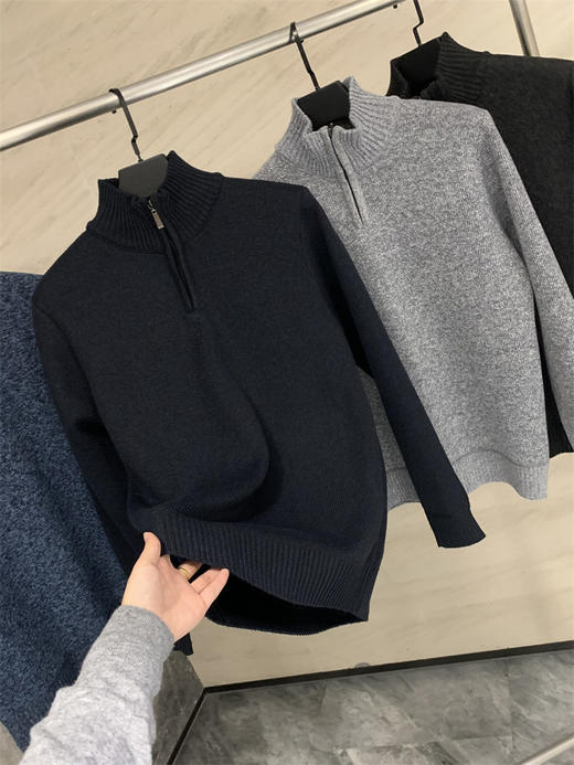 出口欧美！保暖有型！2024秋冬加绒加厚半拉链半高领针织毛衣男！ 商品图5