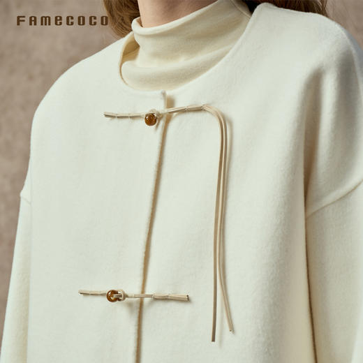 Famecoco范可儿中式圆领短外套羊毛双面呢大衣FAC8AS009 商品图3