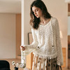 OLrain欧芮儿杏色V领针织衫女冬季2024年新款喇叭袖流苏镂空上衣 商品缩略图1