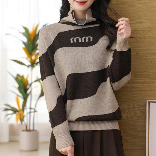 CC-SYX-9035撞色羊毛针织毛衣女秋冬内搭2024新款堆堆领打底衫宽松大码上衣女 商品图2