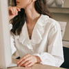OLrain欧芮儿法式蕾丝衬衫女冬季2024年新款气质通勤木耳边领衬衣 商品缩略图3
