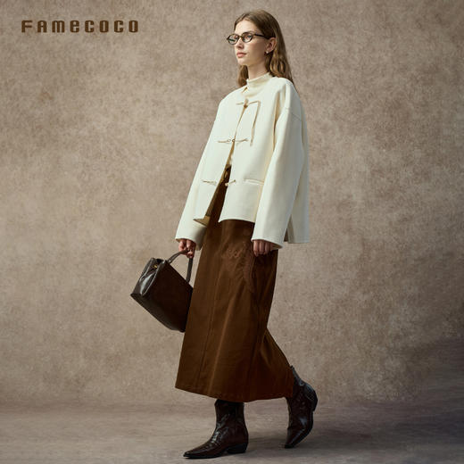 Famecoco范可儿中式圆领短外套羊毛双面呢大衣FAC8AS009 商品图4